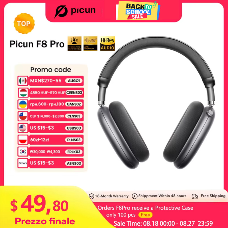Home Cinema Headphones - Picun F8 Pro ANC Wireless Headphones