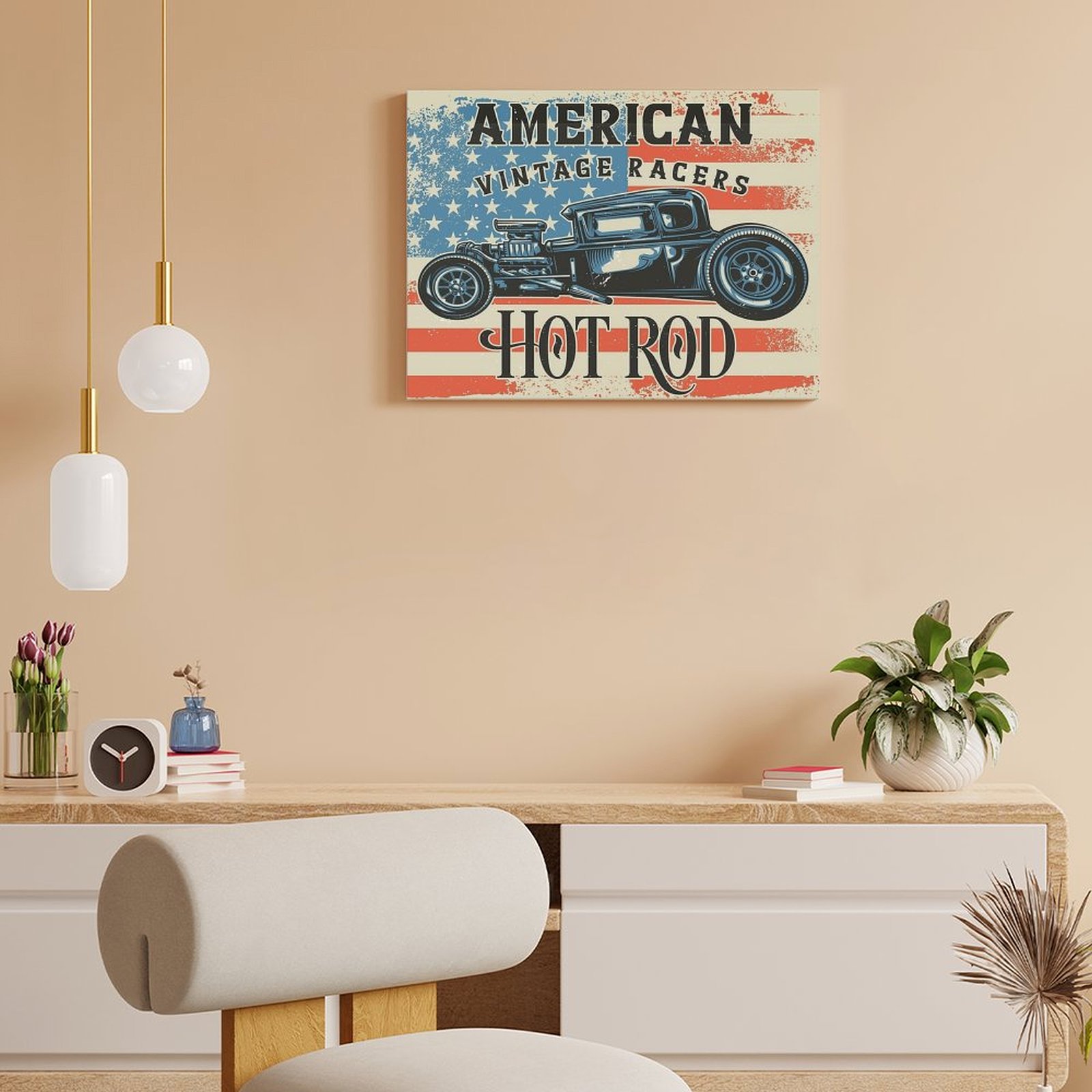 American Hot Rod Canvas Painti - Home Cinema Wall Design ulasan dan harga