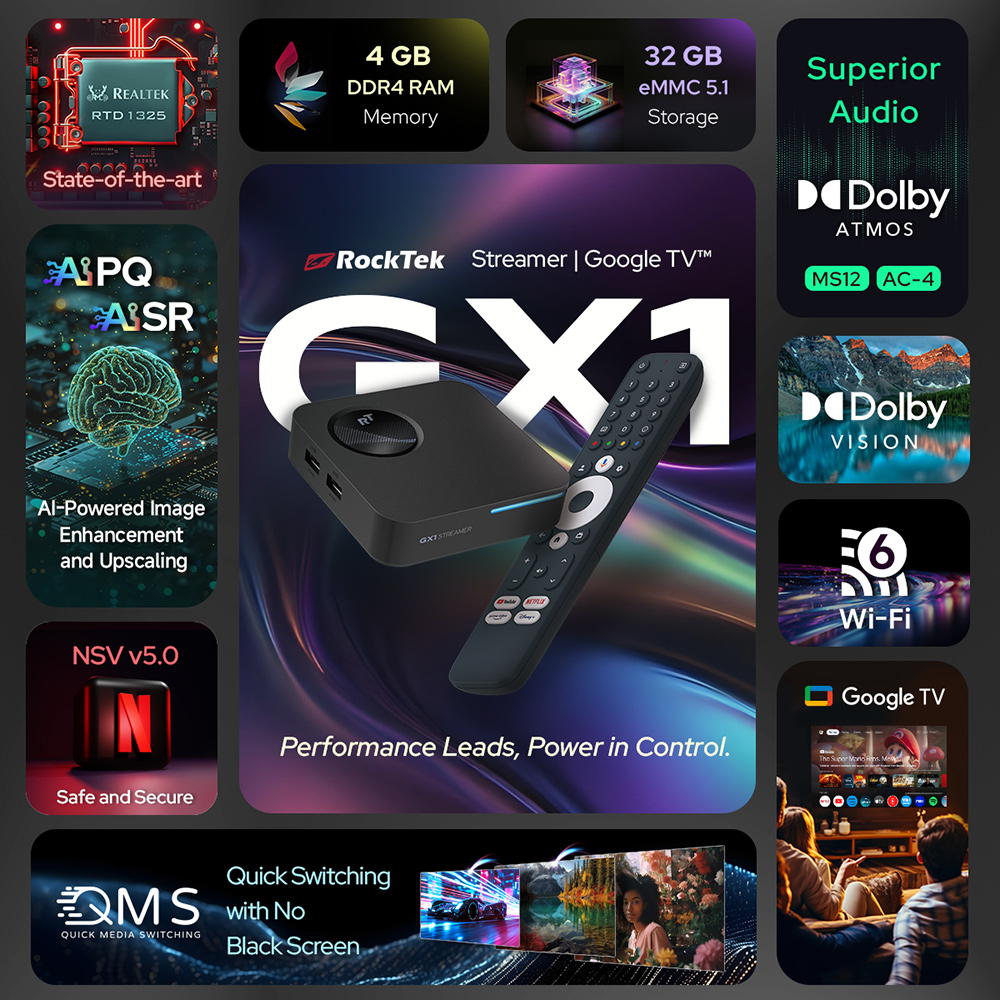 RockTek GX1 UHD Google TV 14 B - Home Cinema Dolby Atmos ulasan dan harga